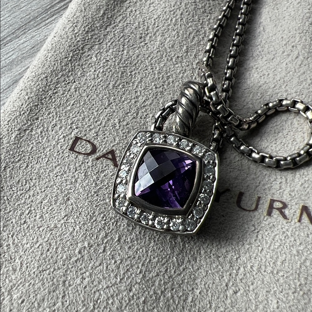 David Yurman amethyst Albion pendant diamonds silver necklace